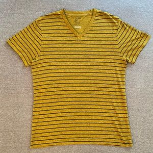 Short sleeved yellow v-neck with black stripes